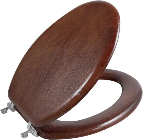 Angel Shield - Asiento para inodoro de chapa de madera natural con bisagras de metal, fácil de limpiar, antiarañazos, estándar americano (alargado,
