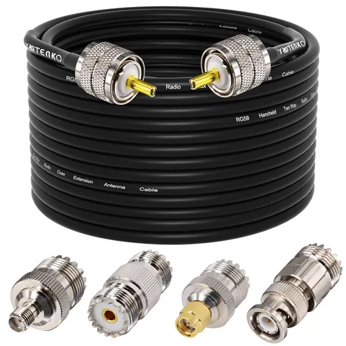Miniatura 27 de Cable de puente PL259 de 1 pie - Cable coaxial RG58 de 15 pulgadas corto 50 ohmios coaxial para medidor SWR radio de radioaficionado radio CB