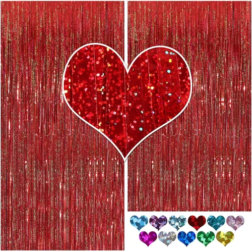 Cortina metálica con franjas de aluminio de telón de fondo con 2 paquetes de cortinas, para fiesta láser, de 3 x 8 pies, de CYLMFC, para decoración