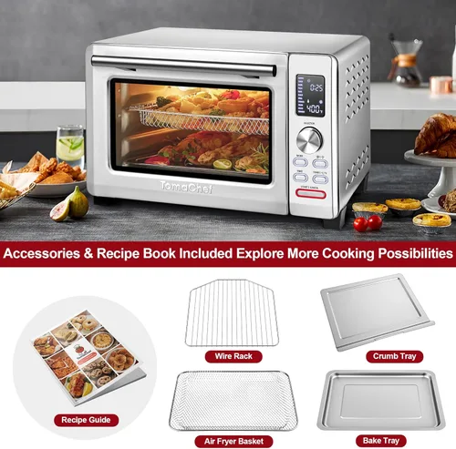 Miniatura 7 de TomaChef Combo de horno tostador y freidora de aire, gran capacidad de 26.5 cuartos de galón con ventana visible, horno tostador de encimera 11