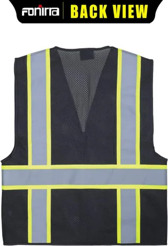 Miniatura 2 de FONIRRA Chaleco de seguridad para hombres de alta visibilidad reflectante, chaleco de trabajo de construcción ANSI clase 2 con bolsillos y Negro