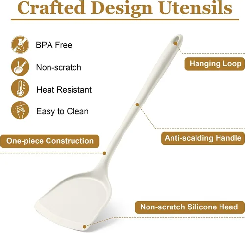 Miniatura 4 de LIANYU Juego de 8 utensilios de cocina de silicona, resistentes al calor, utensilios de cocina antiadherentes con espátula, cuchara, afinador, Blanco