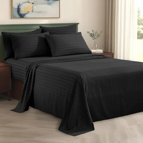 Elegant Comfort Silky-Soft - Juego de sábanas de 4 piezas de calidad hotelera 1500 Premier, sin arrugas, tamaño matrimonial, color negro