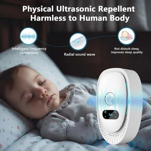 Miniatura 7 de Repelente ultrasónico de plagas, paquete de 6 – Repelente electrónico de plagas con 3 modos – Repelente ultrasónico de roedores e insectos