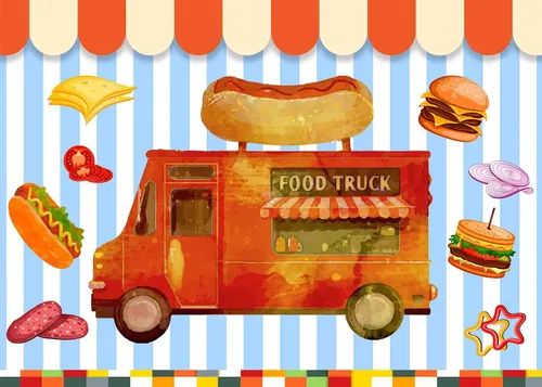Miniatura 5 de Telón de fondo de camión de comida para fotografía, fondo de postres, pan, suministros de decoración de fiestas, accesorios de sesión de fotos