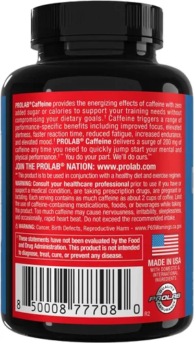 Miniatura 4 de ProLab Tabletas de cafeína de 200 mg - 300 unidades Apoyo energético, ayuda a mejorar la resistencia y la concentración mental, reducir la fatiga