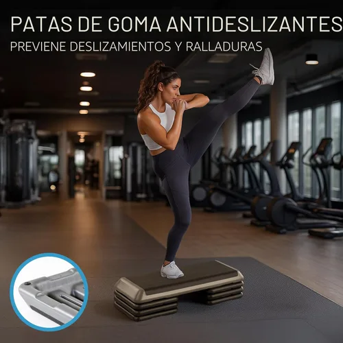 Miniatura 4 de La Plataforma de Ejercicio STEP Original, Escalón de Tamaño de Gimnasio para Ejercicio en Casa con 4 Elevadores Apilables para Ajustes de Altura Gris
