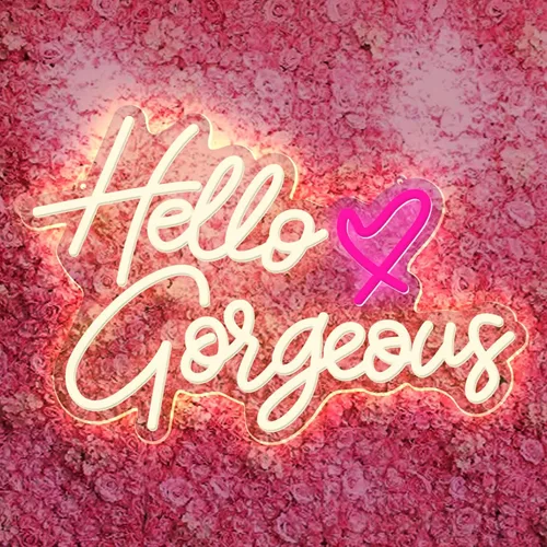 Miniatura 8 de Letrero de neón con texto en inglés "Hello Gorgeous Neon", luces LED de neón rosadas para el hogar, boda, cumpleaños, telón de fondo, fiesta