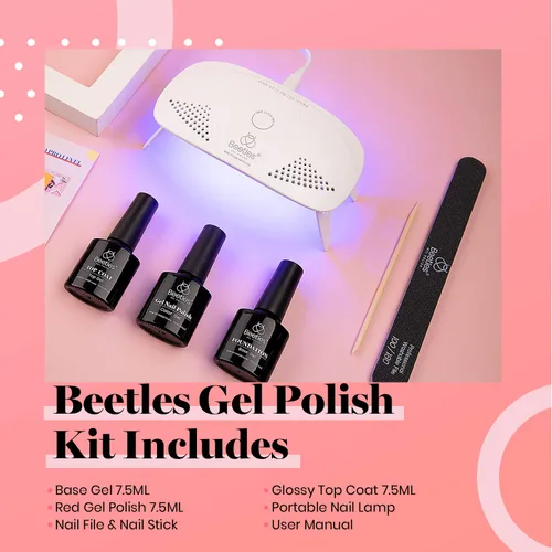 Miniatura 35 de Beetles - Kit de esmalte de uñas de gel rosa nude con lámpara de uñas LED UV, 6 piezas, kit de iniciación, gel base, capa superior, juego de esmalte