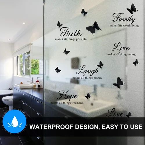 Miniatura 7 de Boao 6 calcomanías motivacionales de pared con 12 calcomanías de mariposa 3D con citas inspiradoras para decoración del hogar y la oficina (negro)