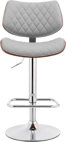 Miniatura 4 de Armen Living Leland Taburete de bar ajustable de piel sintética gris y acabado cromado Gris/cromado