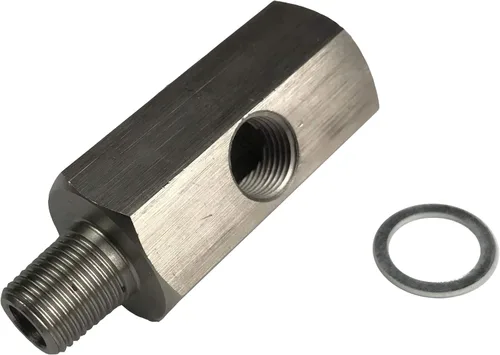 Miniatura 3 de Adaptador en T con sensor de presión de aceite - 1/4 NPT hembra a macho con puerto lateral NPT de 1/8 - Calibre de línea de alimentación turbo