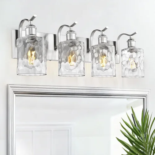 Miniatura 30 de Lámpara de tocador de baño de 3 luces, aplique de pared de níquel cepillado, lámpara de baño moderna con vidrio transparente, VL01BN-3 Níquel