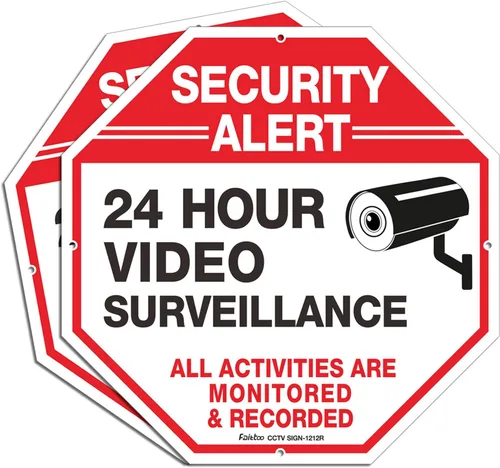 Miniatura 9 de Faittoo Letrero de Seguridad Letrero de Videovigilancia con Estaca de 36" para Exterior, Paquete de 2 de 12"x12" Aluminio Pesado Libre de Óxido