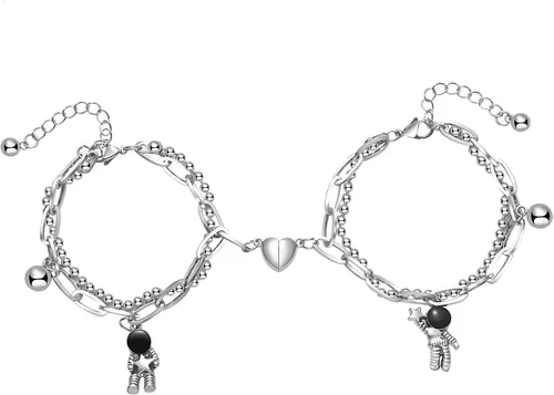 Axbuldo 2PCS Couple Bracelets for Women Men Space Astronaut Pendants Promise Friendship Bracelet Stainless Steel Mutual Attraction Matching