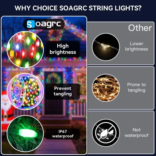 Miniatura 6 de Luces de Navidad para exteriores, 600 LEDs 59.99 m de luces de Navidad para árbol, impermeables IP67, 11 modos, luces festivas cálidas y Cable