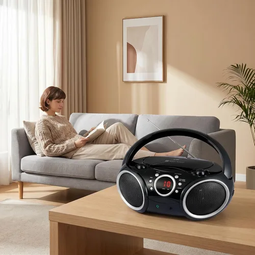Miniatura 6 de SINGING WOOD 030C Reproductor de CD portátil Boombox AM FM Radio de sintonización analógica, línea auxiliar, conector para auriculares, asa