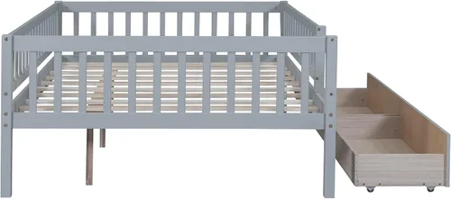 Miniatura 4 de Harper & Bright Designs Base de cama para niños de tamaño matrimonial con 2 cajones, sofá cama matrimonial de madera con valla, marco de cama