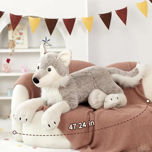 Miniatura 6 de MaoGoLan Animal de peluche grande de lobo para niño, peluche de lobo gigante para niña, coyote de peluche para niño, peluche de coyote realista