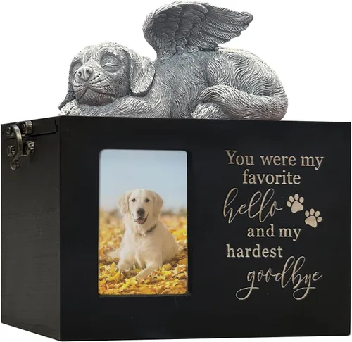 Miniatura 15 de Urna grande para perro para cenizas, caja de cremación funeraria negra con foto urna conmemorativa para mascotas con marco de fotos, caja