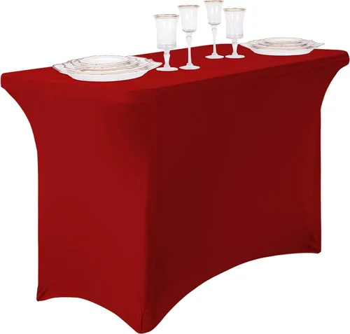 Miniatura 3 de LinenMantel rectangular elástico, 6 pies, color rojo
