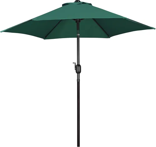 Miniatura 11 de Yaheetech Sombrilla de patio de 7.5 pies con 6 varillas resistentes, botón de inclinación y manivela para jardín, césped, cubierta, patio, piscina