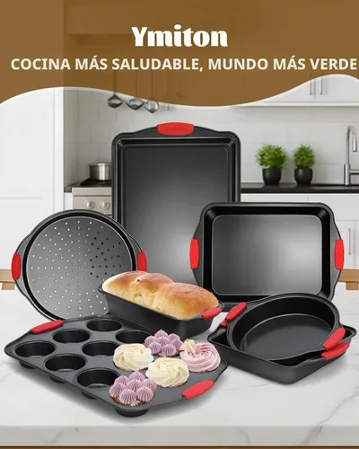 Miniatura 8 de Juego de bandejas para hornear Ymiton con asas de silicona, 34 piezas de juego de utensilios para hornear antiadherentes, juego de bandejas