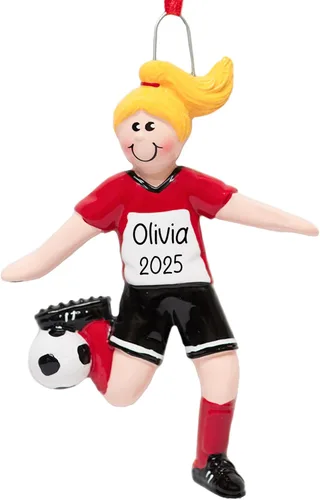 Miniatura 10 de Adorno Navideño Personalizado de Fútbol 2025 Pelota de Fútbol con Estrellas Doradas, Césped y Red de Portería para Árbol de Navidad - Regalo