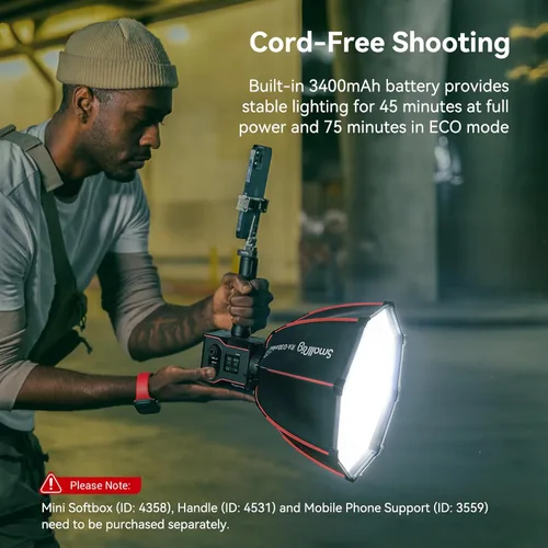 Miniatura 2 de SmallRig Luz de Video RC 60B COB, Batería de 49Wh, 45 Minutos de Funcionamiento, 63W 11200lux CRI 97+ Luz de Video LED Bicolor, Luz de Salida 60B