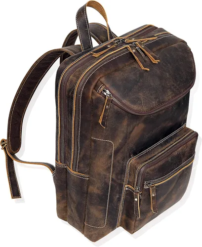 Miniatura 6 de Mochila de cuero vintage para hombre, bolsa para laptop de 16 pulgadas, gran capacidad, viajes de negocios, senderismo, mochila de hombro, mochila