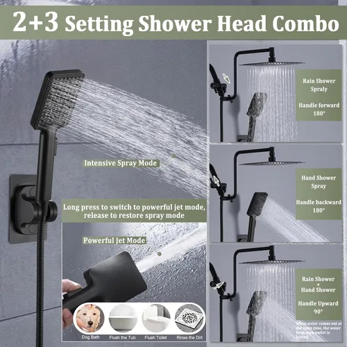 Miniatura 2 de Cabezal de ducha de 8 pulgadas para California con combo de mano, brazo de extensión de 12 pulgadas de altura ajustable, cabezal de ducha de acero