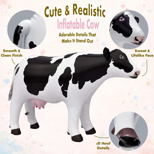 Miniatura 2 de Jet Creations Animal inflable de vaca para bebé de 37 pulgadas de largo, ideal para decoración de fiesta de piscina, cumpleaños, niños y adultos