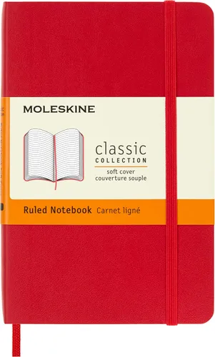 Moleskine Cuaderno clásico, tapa suave, bolsillo (3.5 x 5.5 pulgadas), rayado/con líneas, rojo escarlata, 192 páginas