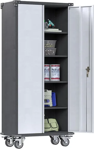 Miniatura 9 de Armario de almacenamiento de metal de 35.43 pulgadas de alto con ruedas, armario de almacenamiento con cerradura con 1 cajón y 2 puertas, gabinetes