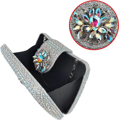 Miniatura 3 de Bolso de noche único con diamantes de imitación brillantes para mujer, bolso de embrague floral Sparkly, Rhinestone, Unique, Floral