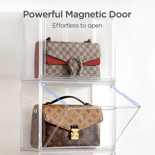 Miniatura 4 de HBlife Paquete de 3 organizadores de almacenamiento de bolsos para armario, caja de exhibición mediana transparente apilable con puerta magnética