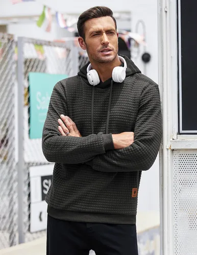 Miniatura 3 de COOFANDY - Sudadera con capucha para hombre, casual, de manga larga, con cordón ajustable y tejido de punto de gofre