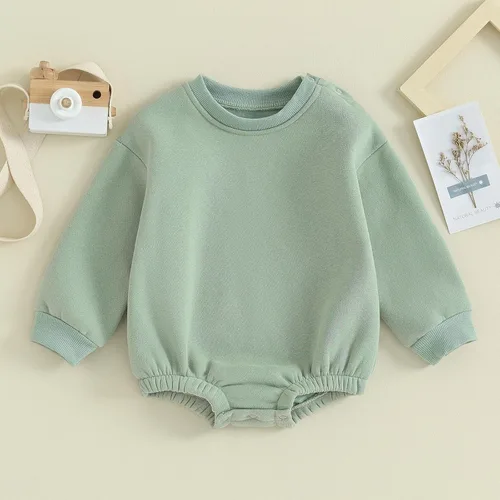 Miniatura 2 de AEEMCEM Sudadera de forro polar para bebé recién nacido, mameluco de burbujas, color sólido, suéter grueso, ropa cálida de invierno