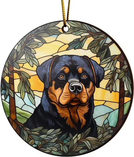 Miniatura 13 de V VIBEPY Rottweiler impreso en 2D, adornos para perros, adornos de madera de 2 lados de 3.5 pulgadas, regalo para amantes de Rottweiler, decoración