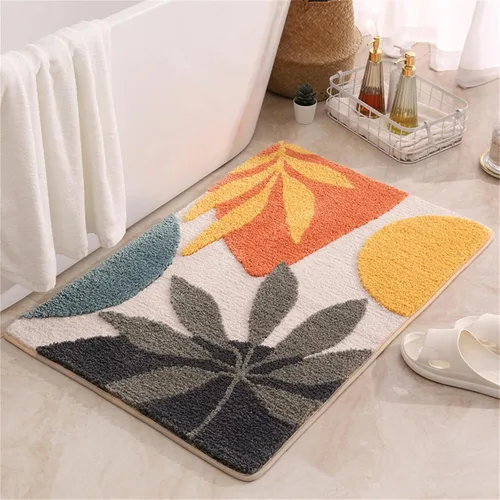 Miniatura 9 de Tapete de baño bohemio con diseño de plantas de arte abstracto, color marrón, lavable, antideslizante, esponjoso, absorbente de agua, de microfibra