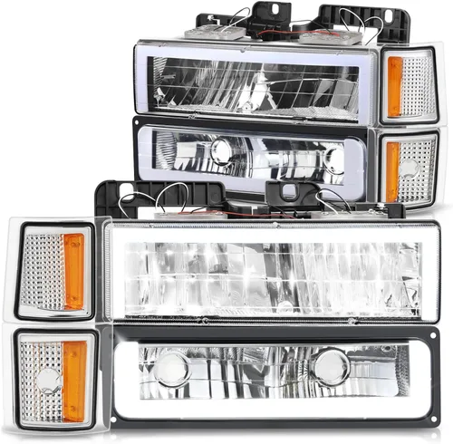 Miniatura 9 de DNA MOTORING Faro LED DRL estilo F, señal de parachoques, juego de lámparas de esquina compatible con Chevy C/K1500-3500 88-93, negro/ámbar