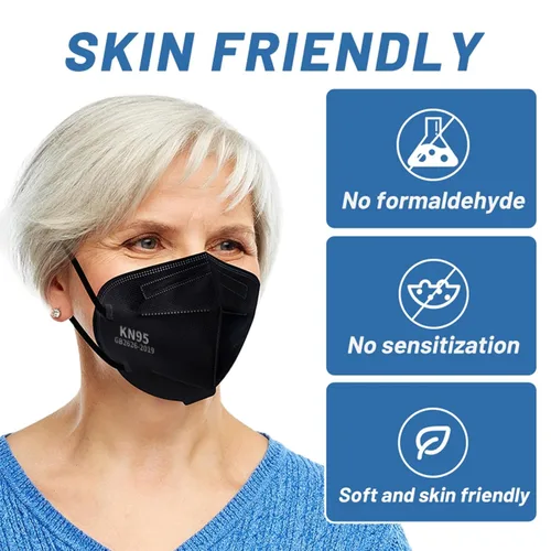 Miniatura 9 de Mascarillas Faciales KN95 Negras para Adultos - Paquete de 100 Mascarillas Desechables Cómodas de Seguridad de 5 Capas y 5 Extensores de Mascarillas