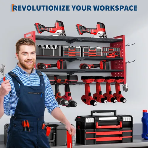 Miniatura 7 de GarveeTech Organizador de herramientas eléctricas, soporte de pared para taladro, estante de garaje resistente de 4 capas con cargas de metal de 400
