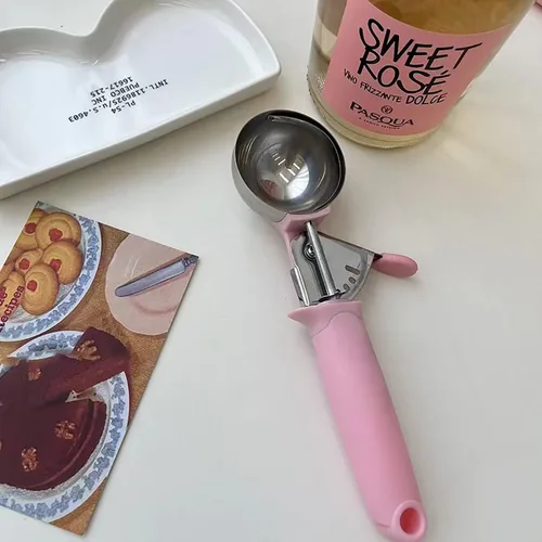 Miniatura 5 de Paquete de 2 cucharadas de helado para masa de galletas con gatillo mango rosa para masa de galletas, magdalenas, masa de helado, control
