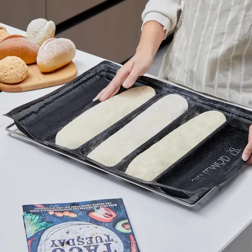 Miniatura 3 de SIFLEMOD Molde de silicona para baguette, bandeja antiadherente de malla flexible, forros perforados para hornear sándwiches, formas de hornear pan