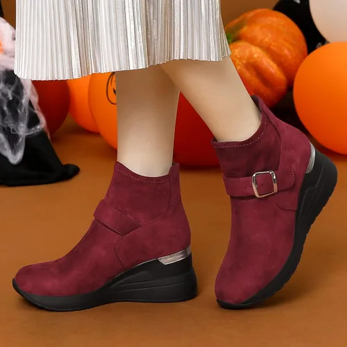 Miniatura 2 de Allegra K Botas de tobillo con plataforma y puntera redonda para mujer