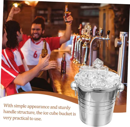 Miniatura 5 de Cubo de almacenamiento de hielo grueso de acero inoxidable con doble asa enfriador de cerveza para Ktv bares fiestas para botellas y bebidas