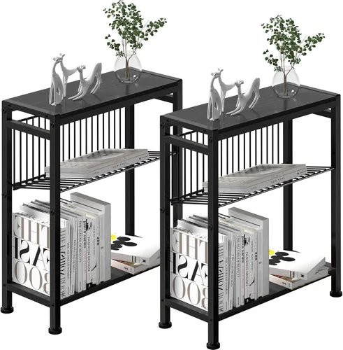 Miniatura 16 de Mesa auxiliar para espacios pequeños, mesa auxiliar estrecha con soporte para revistas, mesa auxiliar delgada de diseño 2 en 1, mesita de noche