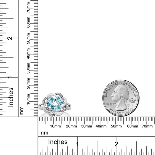 Miniatura 56 de Gem Stone King Flower Blossom Gemstone Birthstone Ring in 925 Sterling Silver 3-Stone Oval 6X4MM with Sparkling Accents Wedding Anniversary