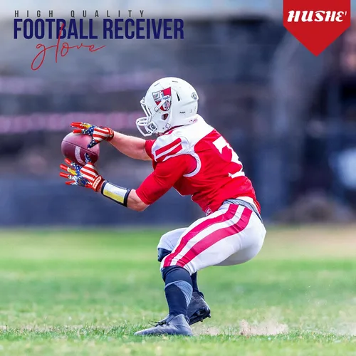 Miniatura 5 de Hushe' Guantes de fútbol con bandera americana de silicona con agarre para jóvenes, guantes receptores de fútbol con bandera de EE. UU. Guantes